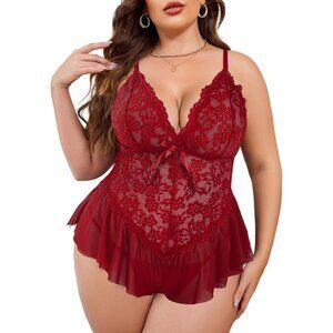 Gorgeous Plus Size Babydoll Lace Lingerie - V Neck Teddy L-5XL for Every Night